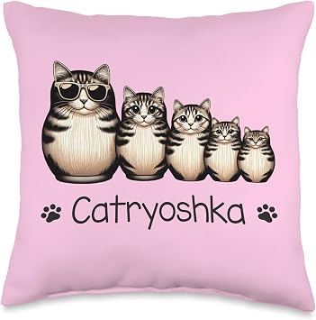 Catryoshka Cute Cats Matryoshka Russian Nesting Doll Set Throw Pillow
