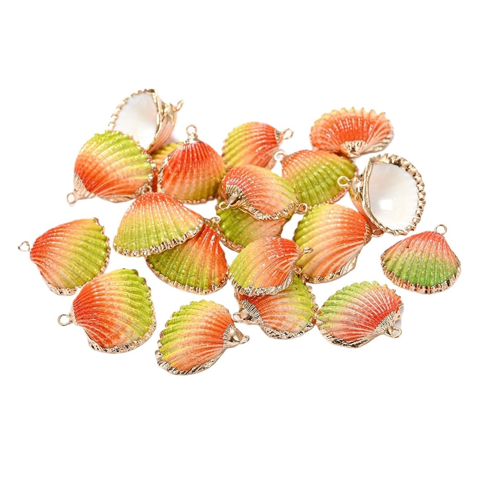 Gold Plated Threaded Seashells Striated Colorful Shell For Jewelry Pendant Making Earring Charms Accessories(Color-04,6pcs)