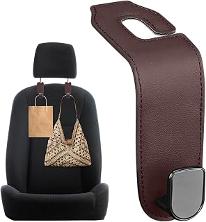 Upgrade 2 Pack Car Seat Headrest Hook, Car Seat Storage Hangers, Stylish Seat Organizer Hooks for Bags, Coats, Umbrellas (Brown)