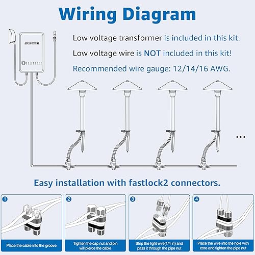 Miniatura 8 de SUNVIE Luces LED de bajo voltaje para paisaje con transformador de 60 W, luces de camino de bajo voltaje, kit de iluminación de paisaje de 3000 K,