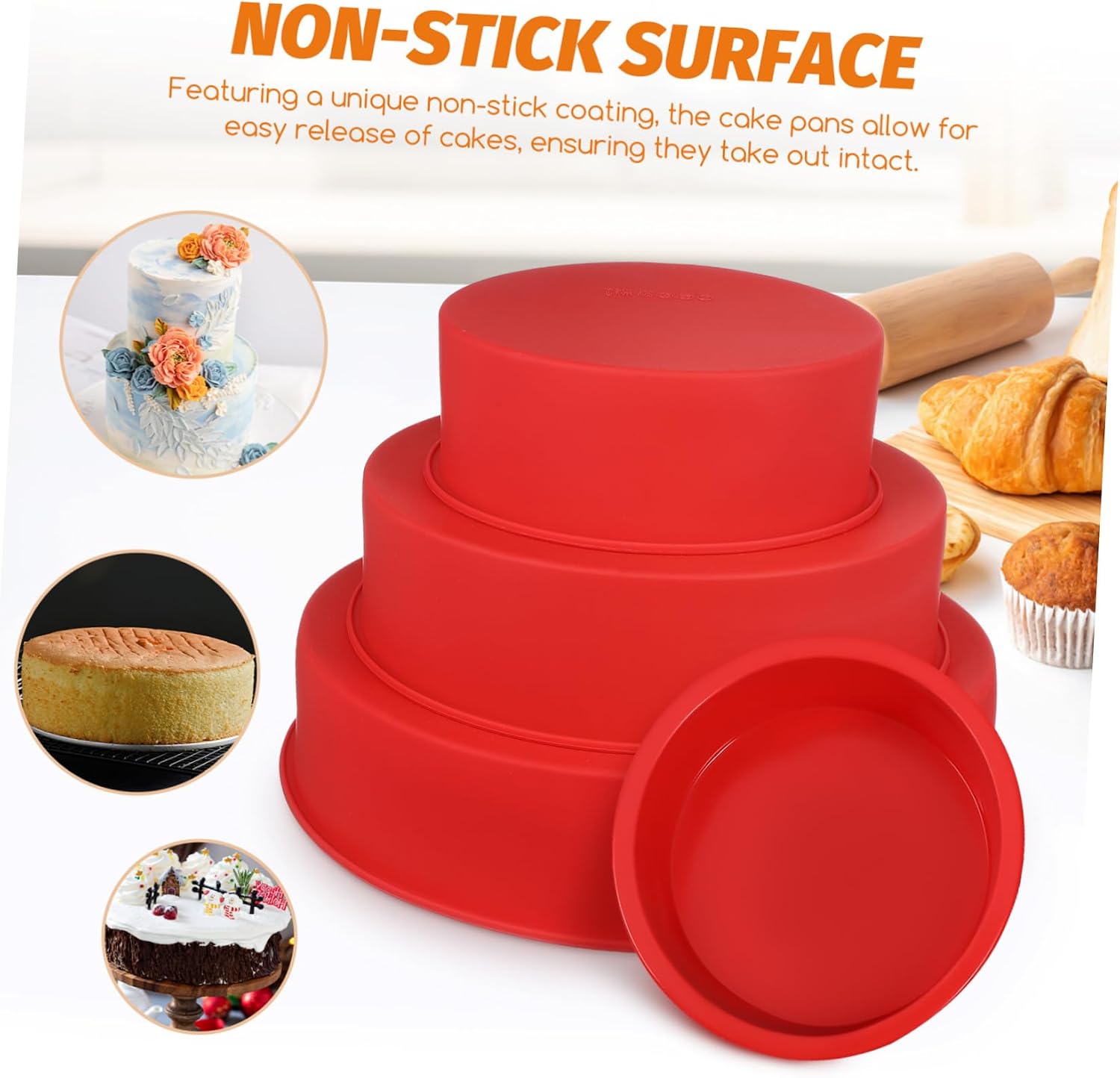 BESTYASH 4pcs Round Cake Pans Non-stick Silicone Baking Molds Multi-sized Cake Pans for Baking Cupcake Molds