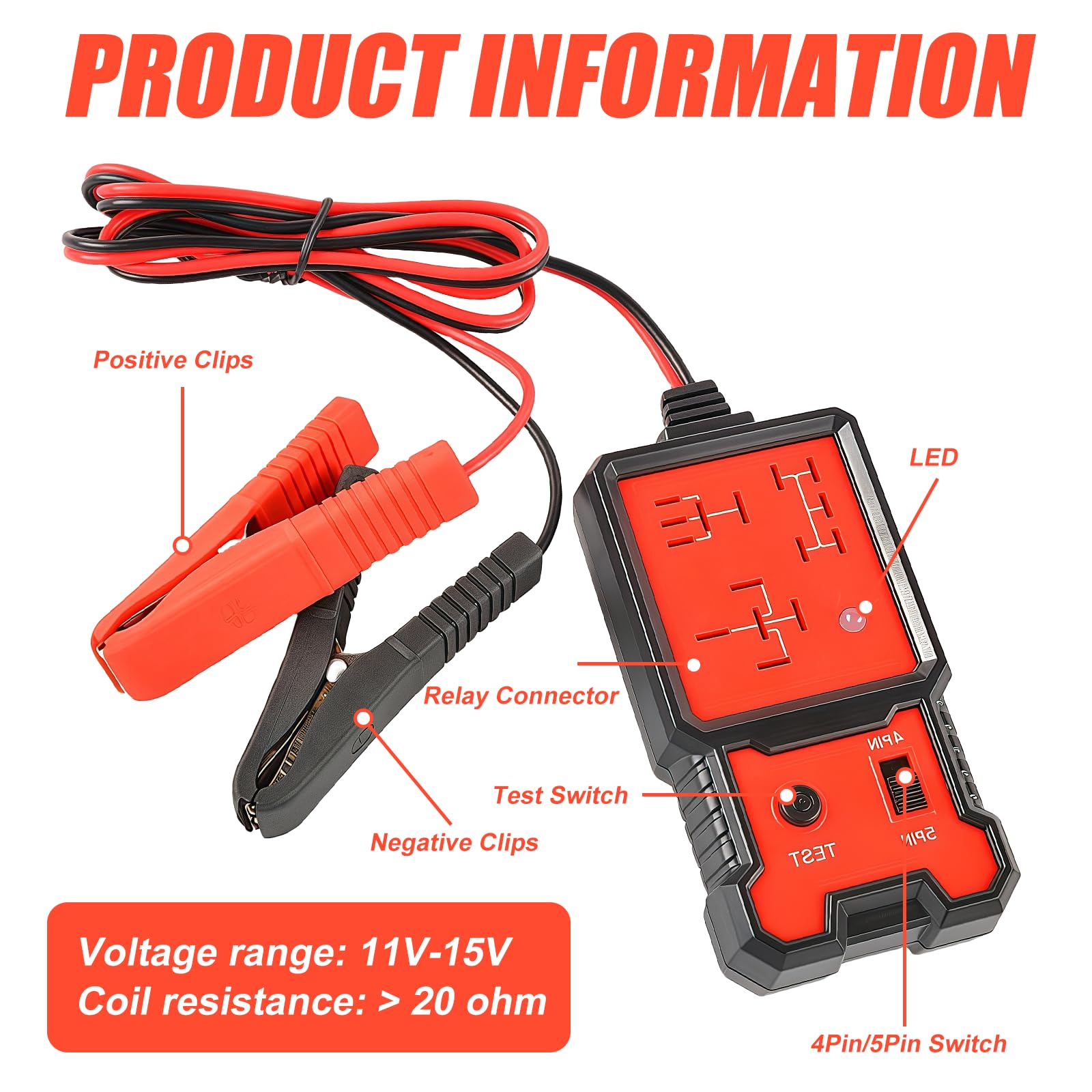 Comprobador de relé de coche de 12 V: probador de relé portátil con clips, dispositivo de diagnóstico profesional, comprobador de batería de coche, relé para barcos, motocicletas, herramientas