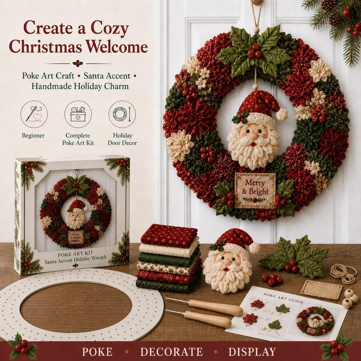 3D Fabric Poke Wreath DIY Kit, Christmas Wreath DIY Kit for Adults (D), 1 - Image 3