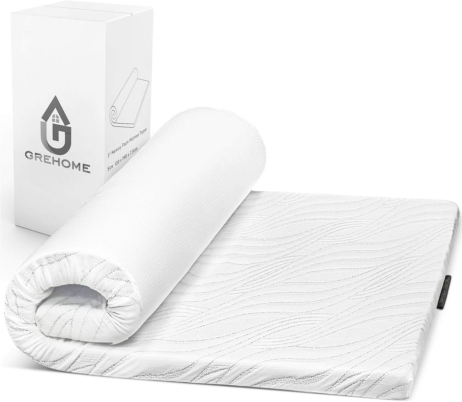 3 Inch / 7.5cm Memory Foam Mattress Topper, Bed Topper with Removable/Washable Cover and Adjustable Straps, UK Double - 120 x 190 cm