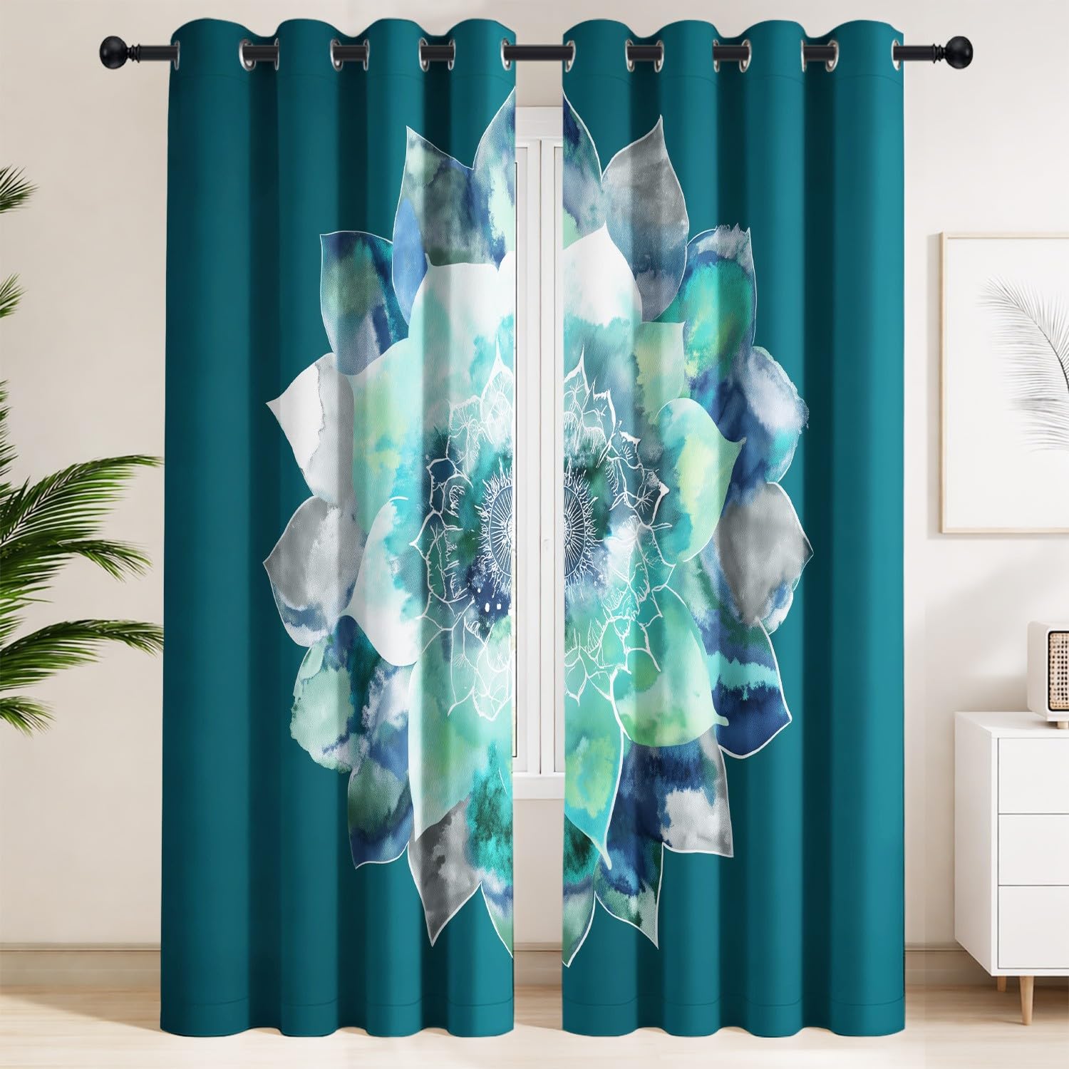 Rideau Mandala Boho isolant thermique et occultant pour obscurité totale 140x260