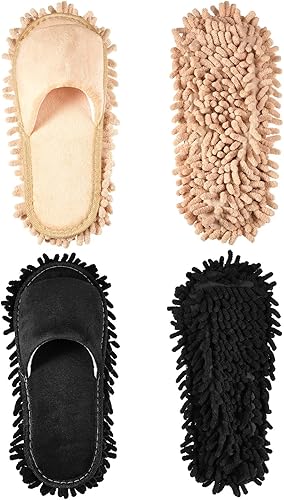 Vista 28 de Jecery 2 pares de pantuflas de limpieza de microfibra para limpieza de pisos, zapatos de mopa para hombres y mujeres, lavables, unisex, suministros