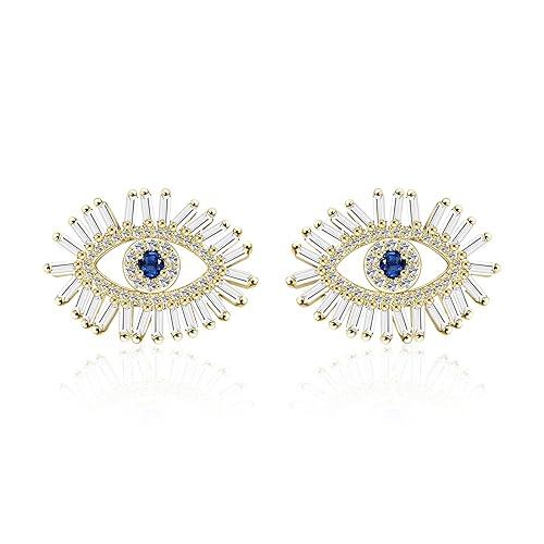 Evil Eye Stud Earrings for Women 18K Gold Plated Blue Cubic Zirconia Large Evil Eye Earrings for Women