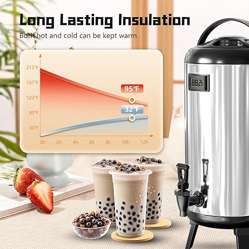 Miniatura 2 de Dispensador de bebidas aislado de 3.2 galones12 L, dispensador de agua caliente y fría con espita para café, jugo, té, leche, dispensador de bebidas