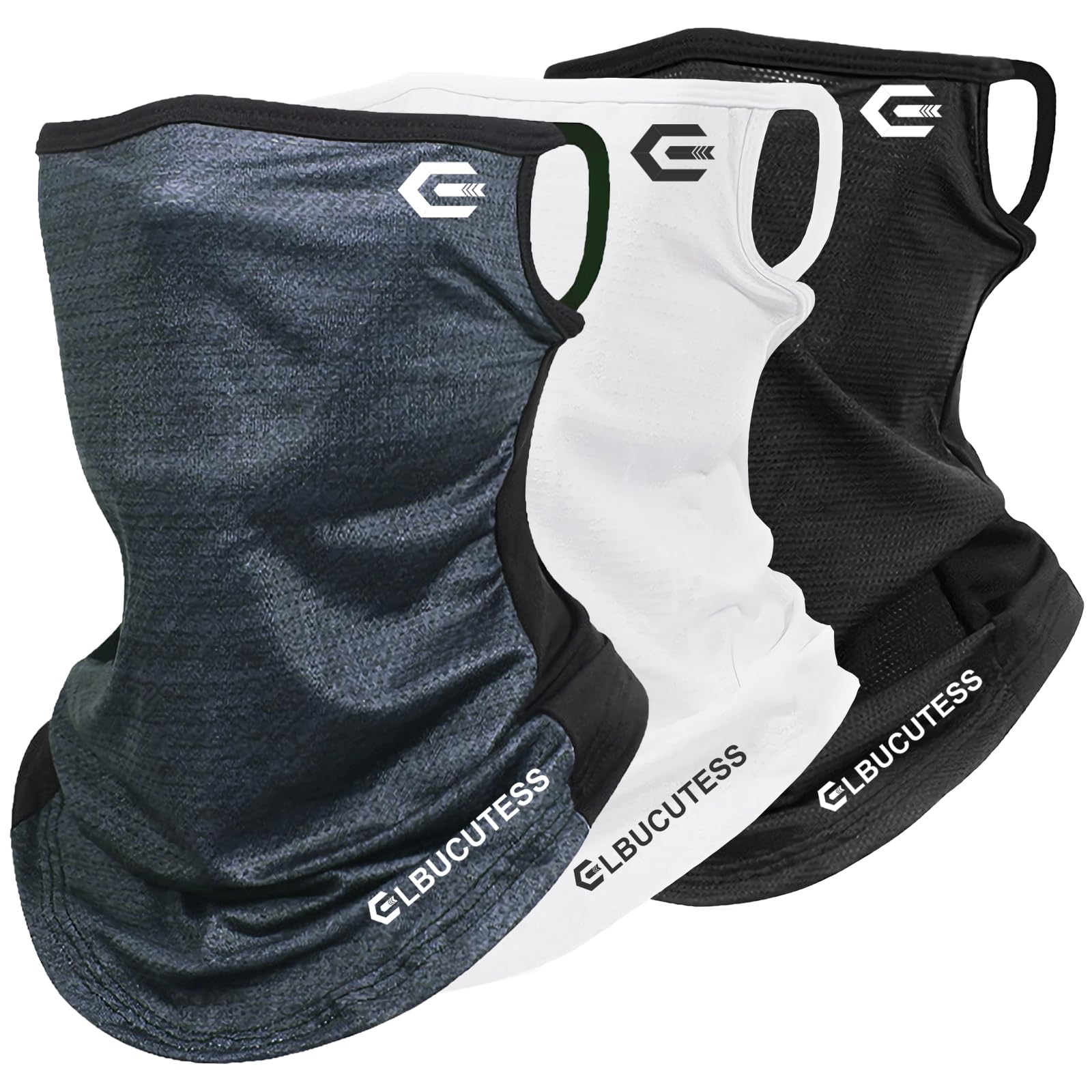 Elbucutess Outdoor Neck Gaiter Headwear Sun Protection Face Mask Scarf Balaclava for Men and Women Sport Bandana (US, Alpha, One Size, 3pcs Black/white+White/black+Grey/white)
