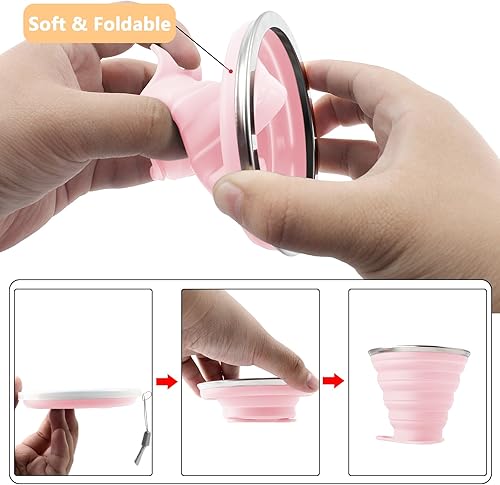 Miniatura 10 de Litoexpe Paquete de 2 tazas de viaje plegables de silicona portátiles para acampar con tapas gris y verde