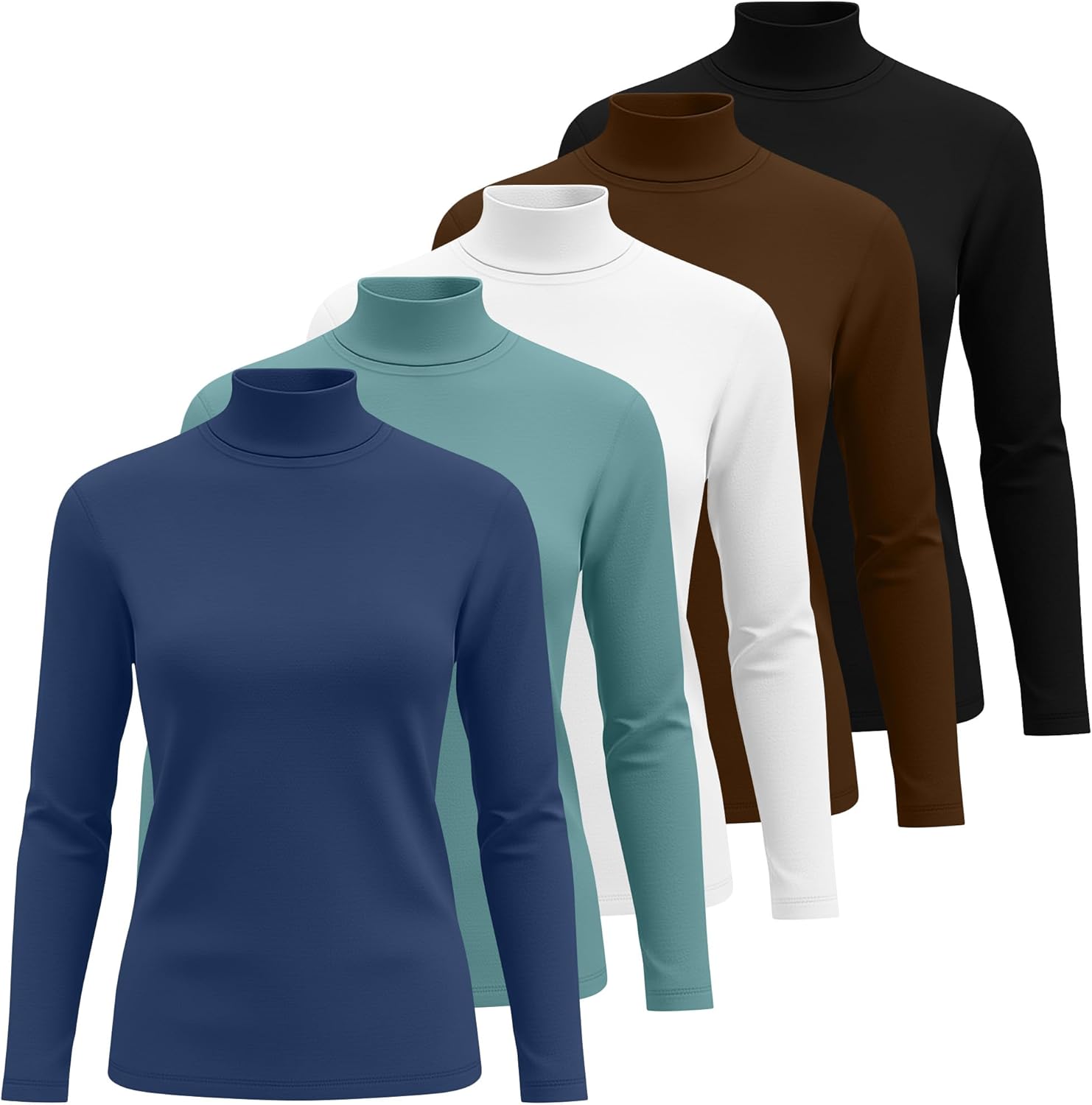 Neer 5 Pack Women's Turtleneck Long Sleeve Tops Basic Thermal Cotton Underwear Base Layer Fall Winter Shirts Multipack - Image 3