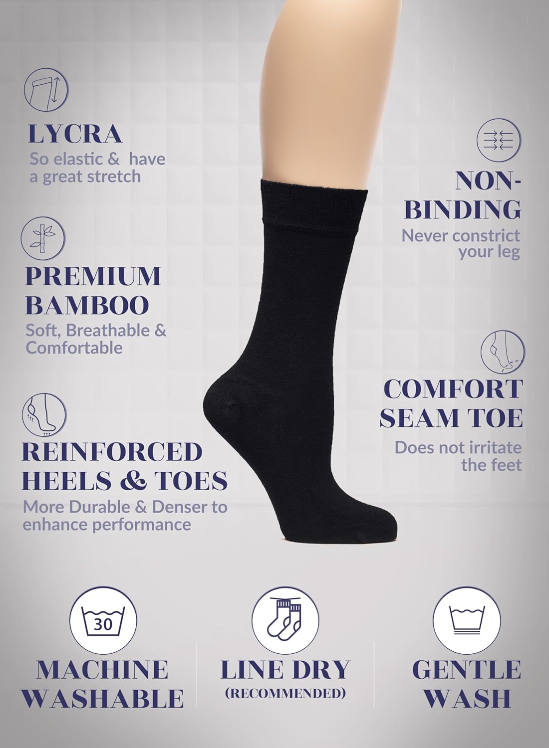 Hugh Ugoli Women Rayon Dress Socks, Extremely Soft Thin Crew Socks for Business, Trouser & Casual, Non-Binding & Breathable