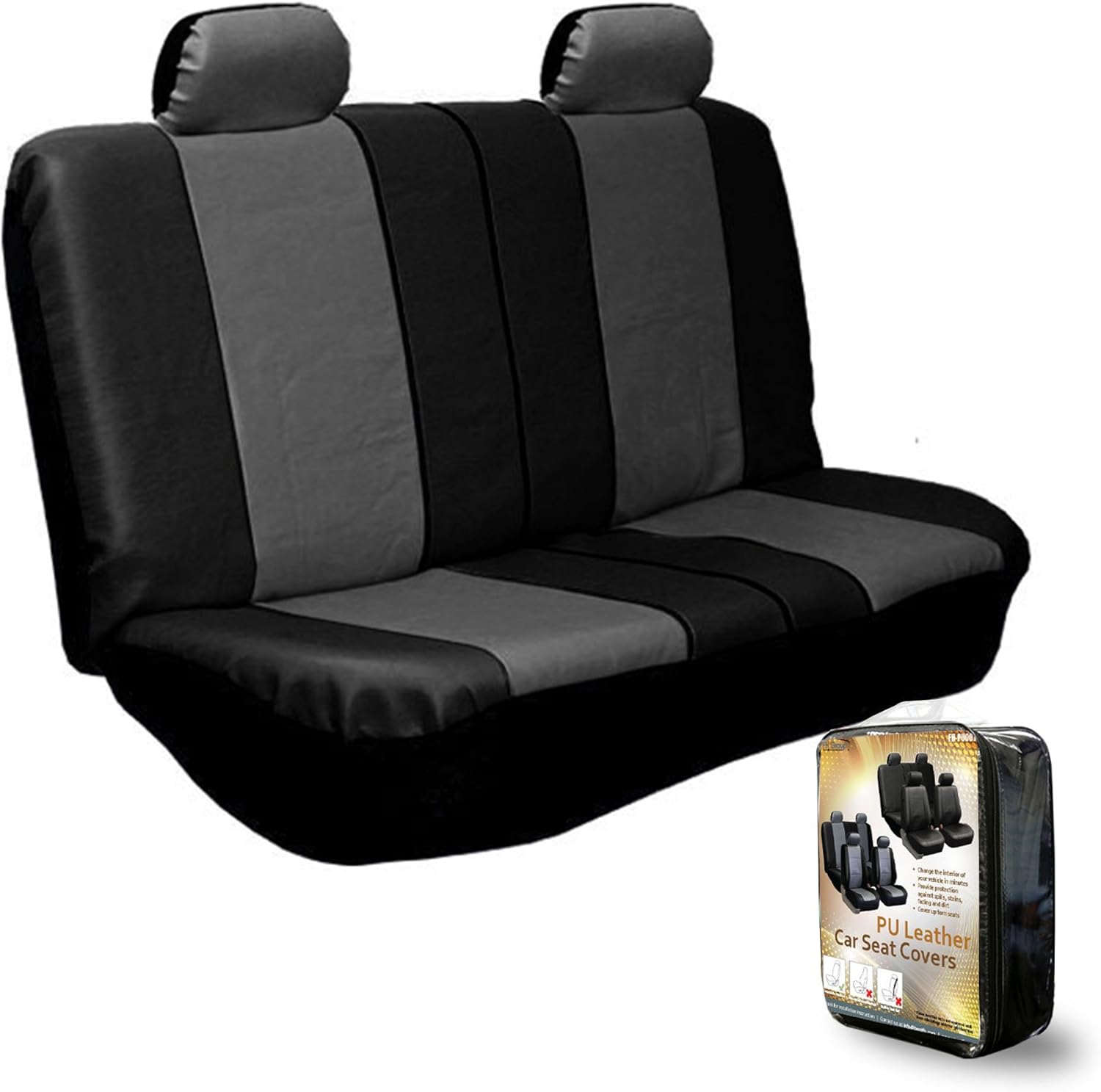FH Group PU001012 PU Leather Seat Covers (Gray) Rear Set – Universal Fit for Cars Trucks & SUVs