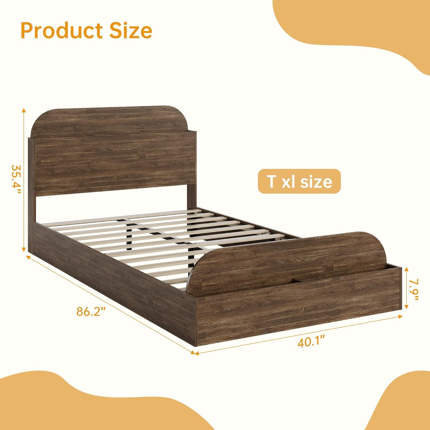 Diagram showing the dimensions of the IDEALHOUSE Twin XL bed frame.