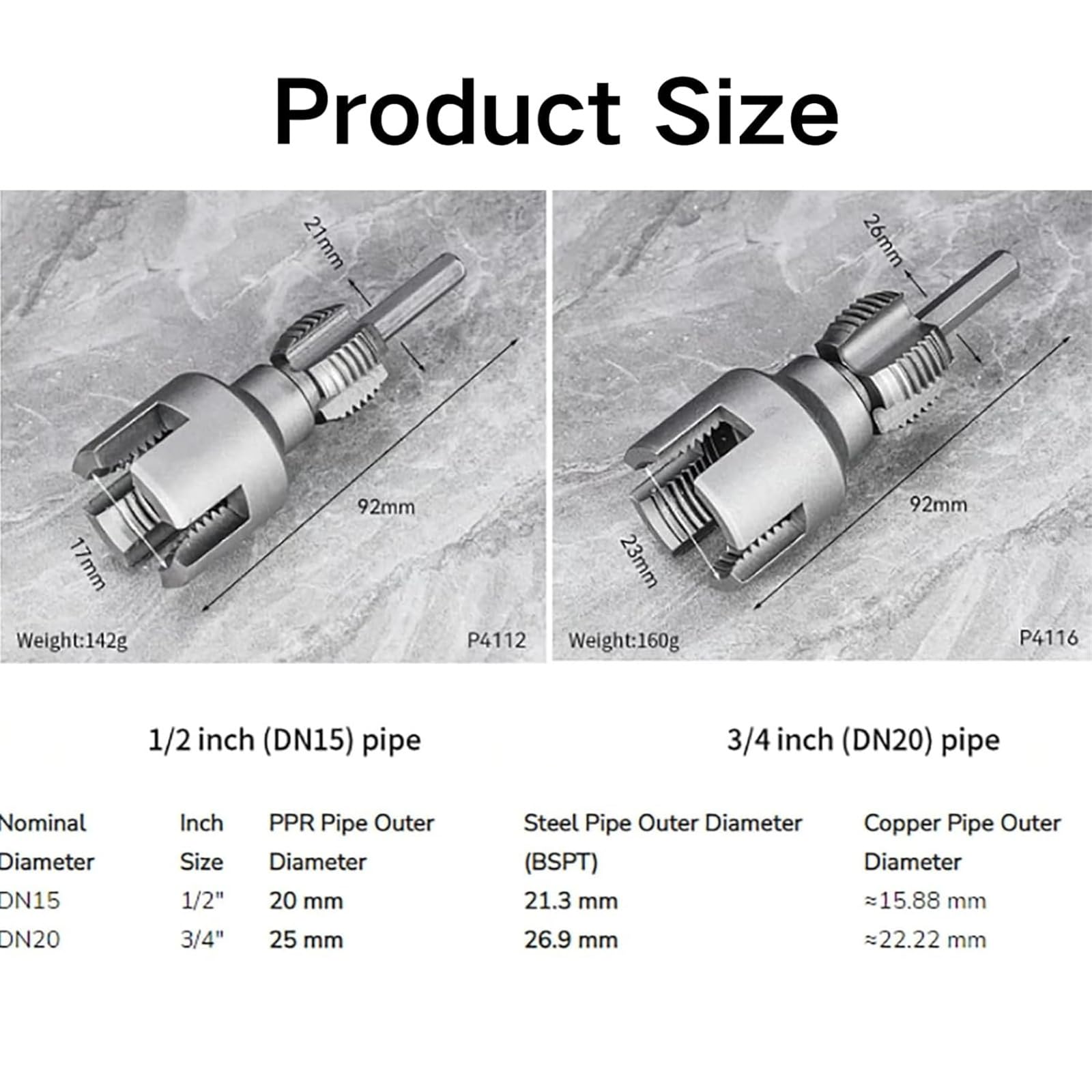 2025 Dual-Function Integrated PVC Pipe Threading Tool, Electric Drill-Compatible Internal & External Threader Kit for 1/2" & 3/4" Pipe Sizes, Home Repair Rethreading Kit (1/2")