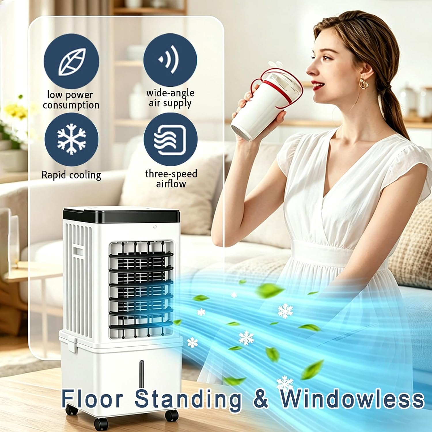 Portable Air Conditioners,Smart Compact AC Unit with Cooling120° Swing Air Cooler,7.5H Timer & Remote,4.2-Gal Water Tank,3 speed settings, for Bedroom, Office, Home