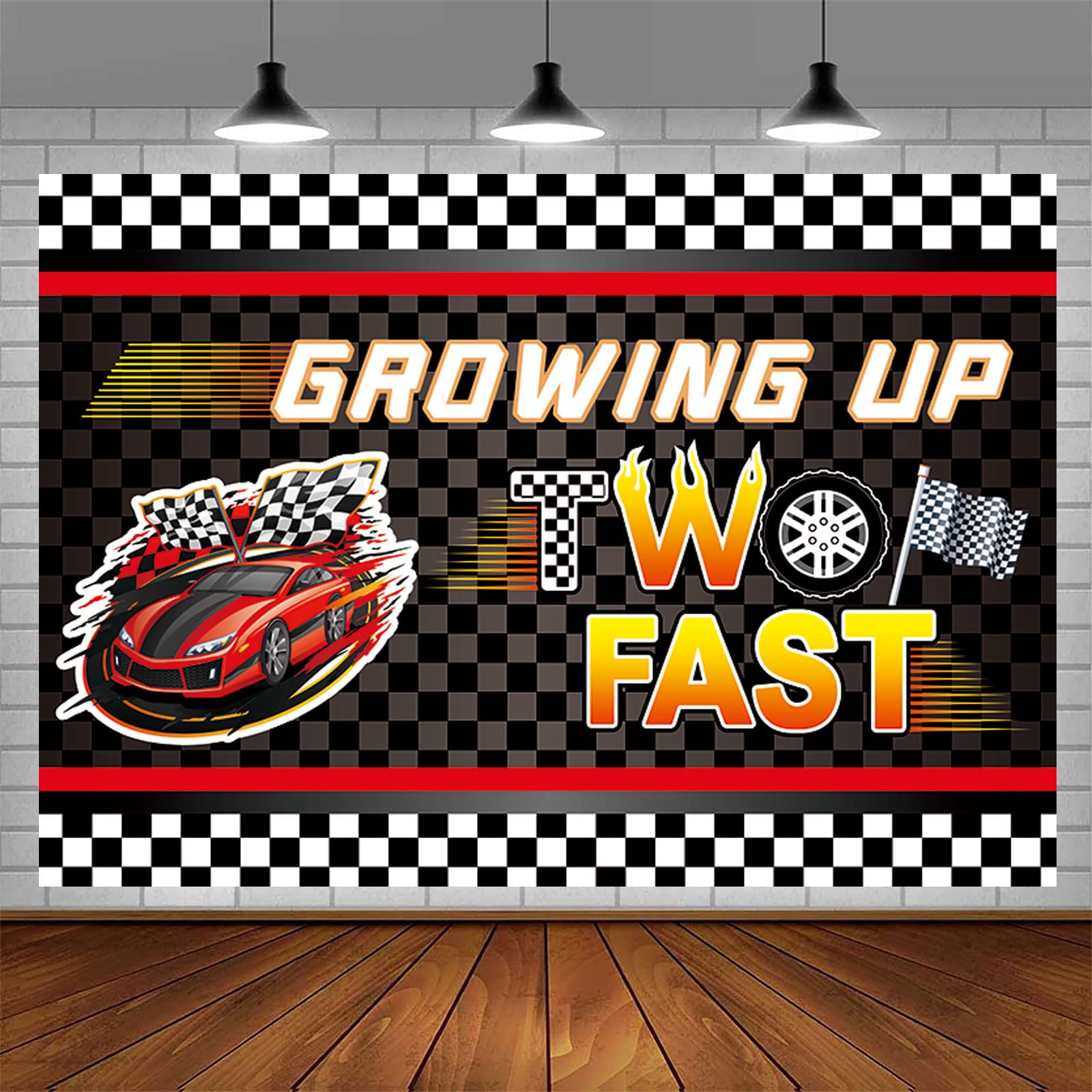 GAOTU Two Fast Birthday Backdrop – 7x5ft Race Car Theme Party Banner For 2nd Birthday, Photography Prop
