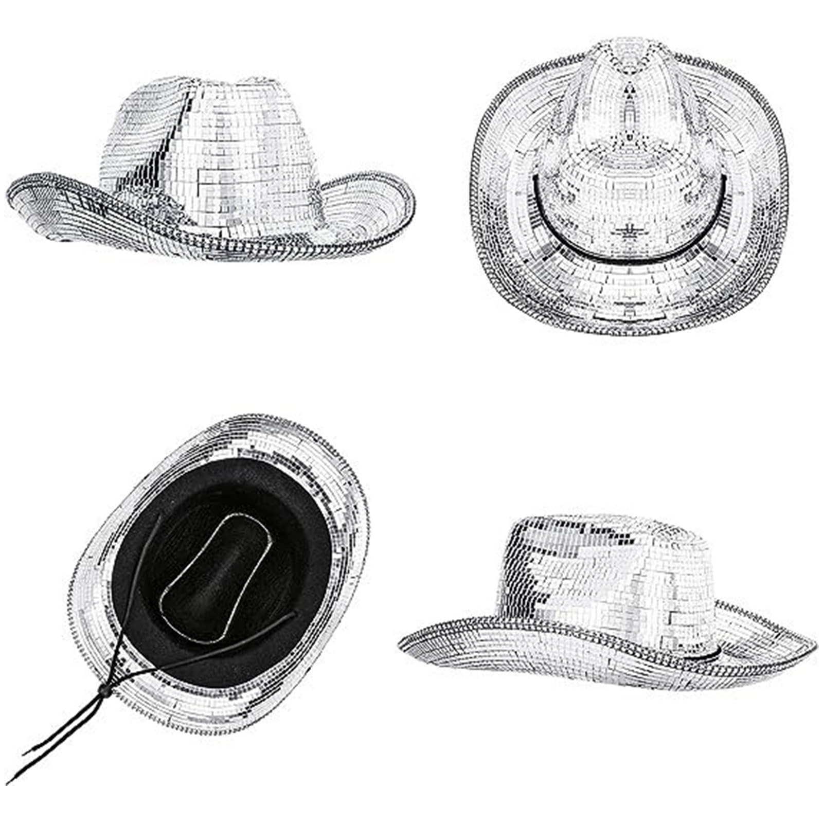 Newwyt Cappello da Discoteca con Specchio Cappello alla Moda con Paillettes Cappello da Festa Cappello da Cowboy per Adulti per Festival Musicali Cappello da Ballo sul Palco Copricapo da Discoteca