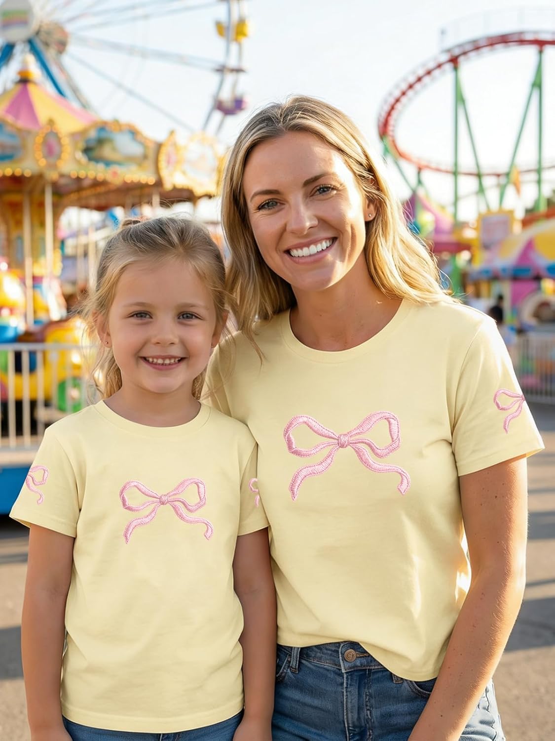 Girl Mom Shirt Bow Mommy and Me Embroidery Shirts Cute Mom and Daughter Matching Outfits - Image 3