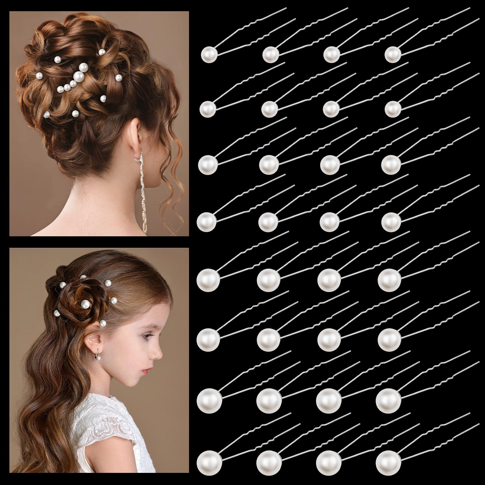 Kiiwah 32 Pezzi Sposa Fermaglio Capelli Donna, Elegante Forcine per Capelli Sposa con 4 Taglie Perla per Donne e Ragazzi, Perla Accessori Capelli Sposa per Matrimonio, Ballo di Fine Anno, Festa