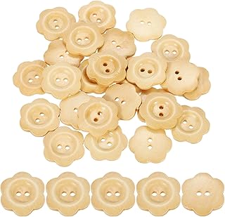 uxcell 50Pcs Wooden Buttons, 25mm Flower Shape Wood Buttons 2 Hole Decorative Sewing Buttons for Sewing DIY Craft Clothing Handmade, Natural Wood