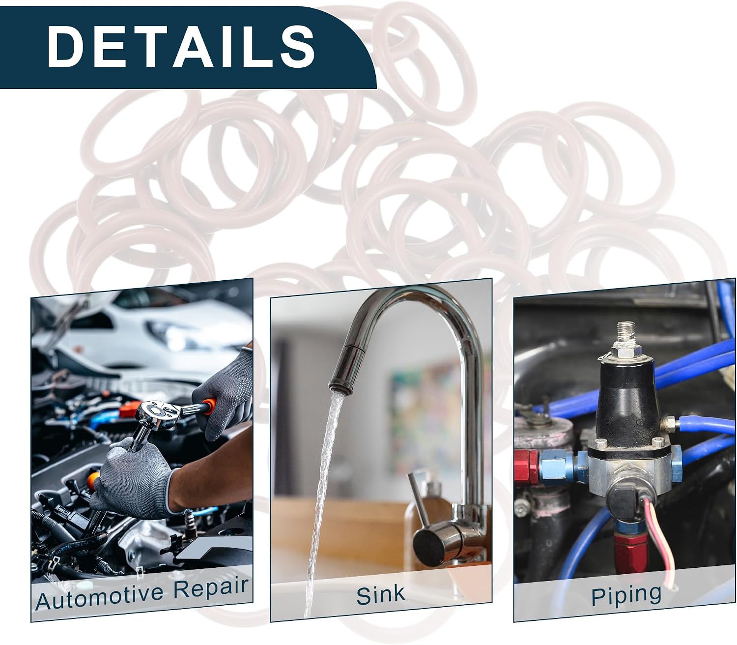 Car Universal O Ring Seal Gasket 10mm ID x 1.5mm CS Durable | Inside Faucet Repair Trucks Suvs Trailer Tube Sealing, Brown with Box 50pcs