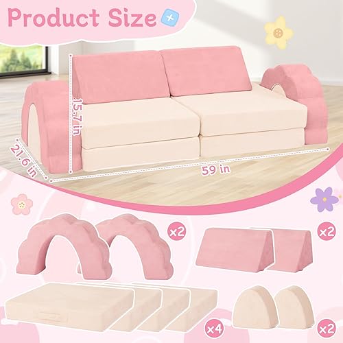 Miniatura 2 de Sofá de espuma para niños  Juego de sofá modular con forma de flor de 10 piezas con funda convertible lavable para sala de juegos, acogedora tumbona