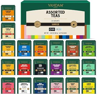 VAHDAM Assorted Tea Sampler Gift Set - 20 Varieties, 40 Premium Pyramid Teabags from India