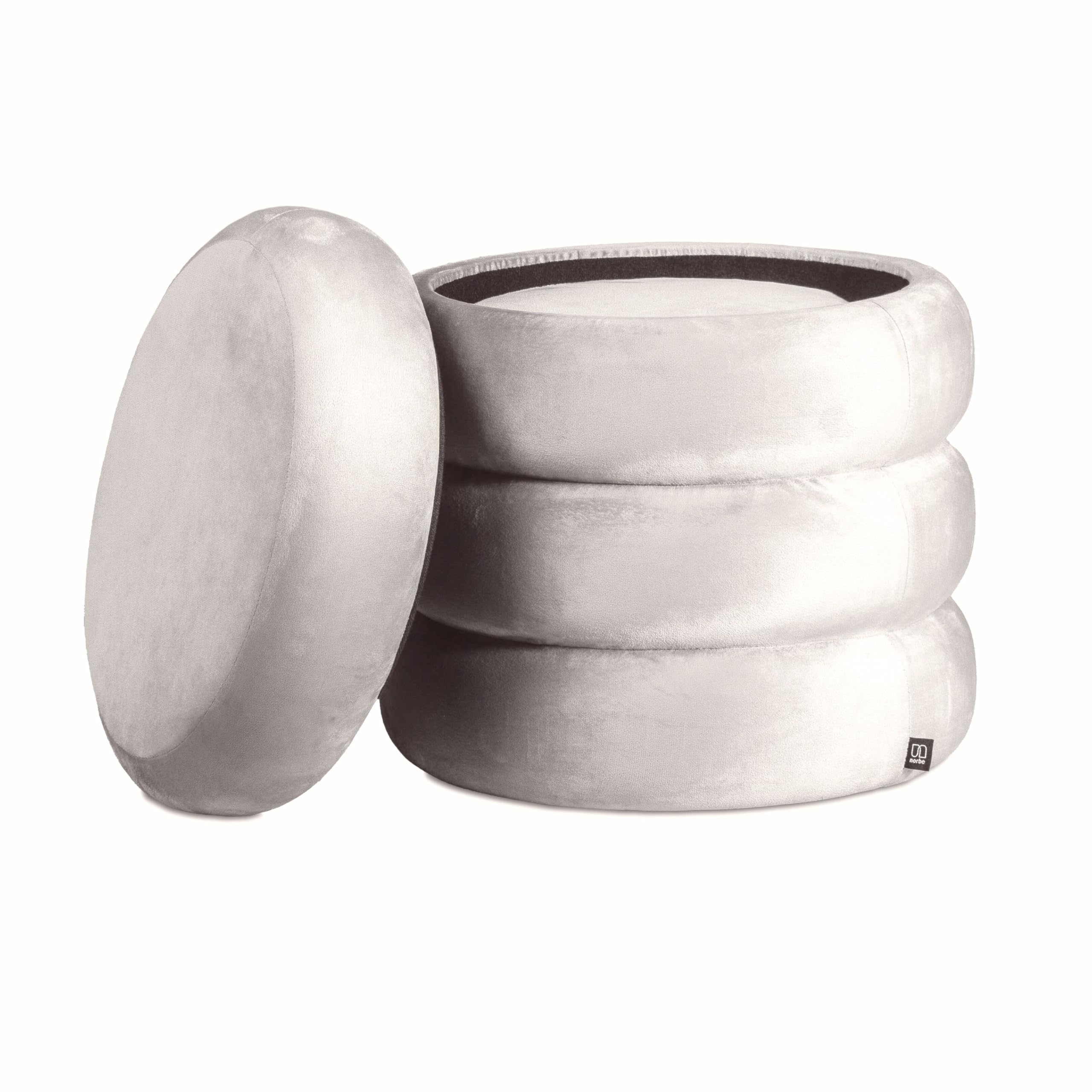 Norbe | Set di 2 Pouf | Contenitore in Velluto | Sgabello Marshmallow | Poggiapiedi imbottito Scrivania | Toeletta | Poltroncina Bimbi Da Camera e Salotto Comodino poltrona (Bianco Panna, Set 2 Pouf)