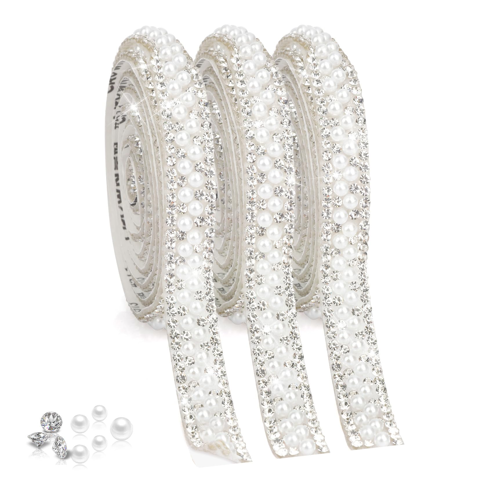 PEARLY JUN Self-Adhesive Rhinestone Ribbon - 1 Yard Silver Bling Trim For Crafts, Wedding, Cake Decor - View #2