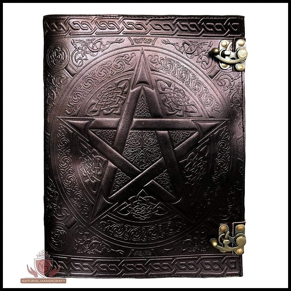 Handmade Black Pentagram Embossed Leather Journal Pentacle Book of Shadows Notebook