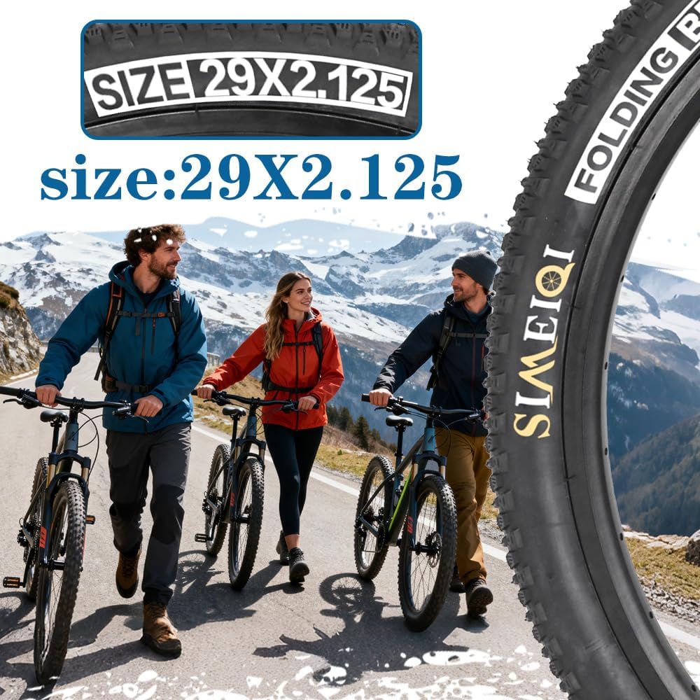 SIMEIQI 2 Pack 24/26/27.5x1.95 26x2.1 29x2.125 Inch Anti-Puncture Tires for Mountain Bike and Tubes Folding Replacement Bicycle Tyres for Hybrid Trails Commuter City Road