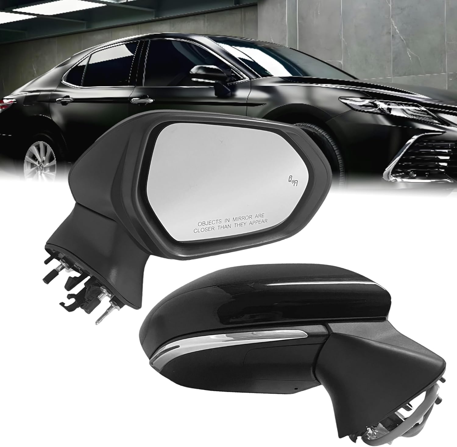 Passenger Side View Mirror Compatible With Toyota Camry 2018-2024 7-Pins Manual Folding Power Glass/With Heated,Turn Singal,Blind Spot Monitoring,Gloss Black