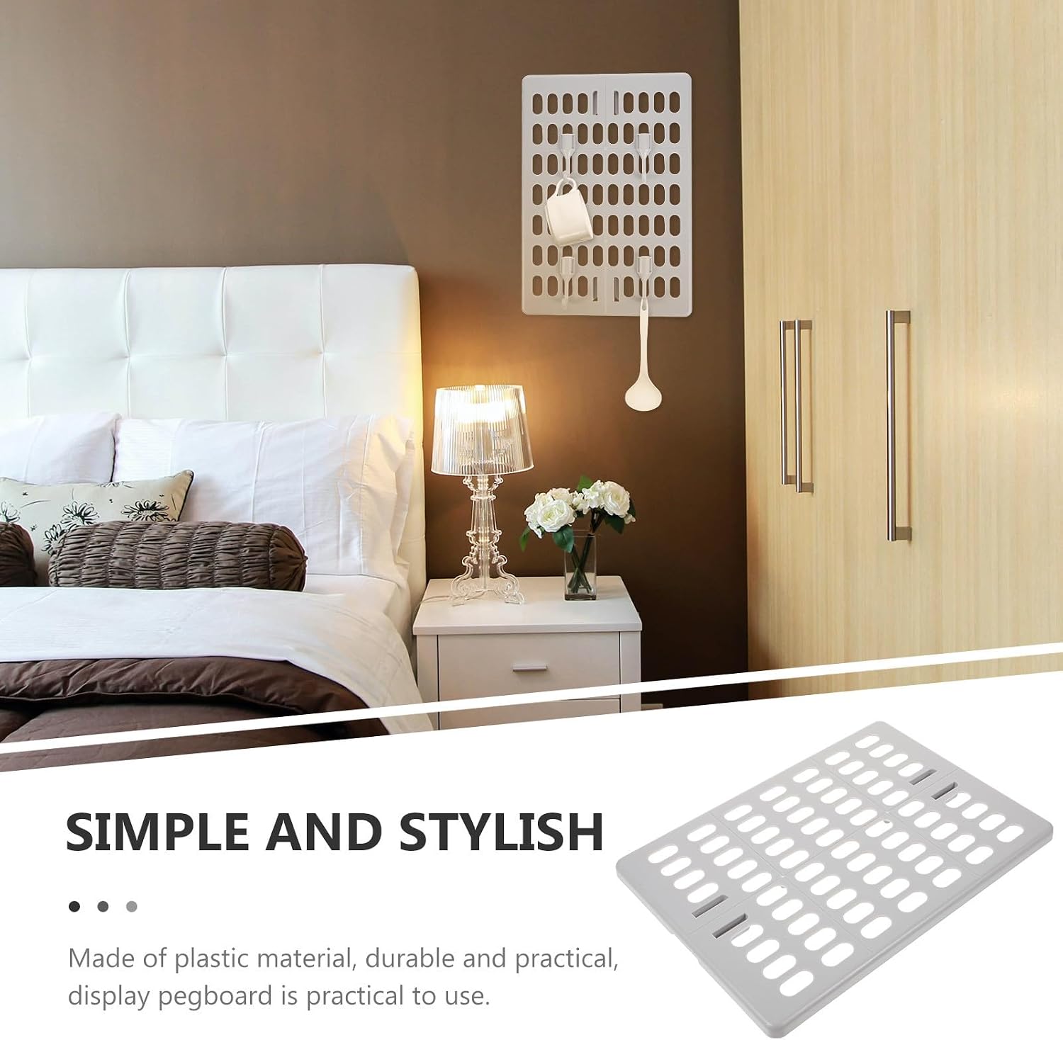 Hemoton Wall Mount Display Pegboard with Hooks, Multi-functional Plastic Storage Rack for Kitchen and Bathroom, Space Saving Wall Pegboard Organizer, Stylish and Simple Design,