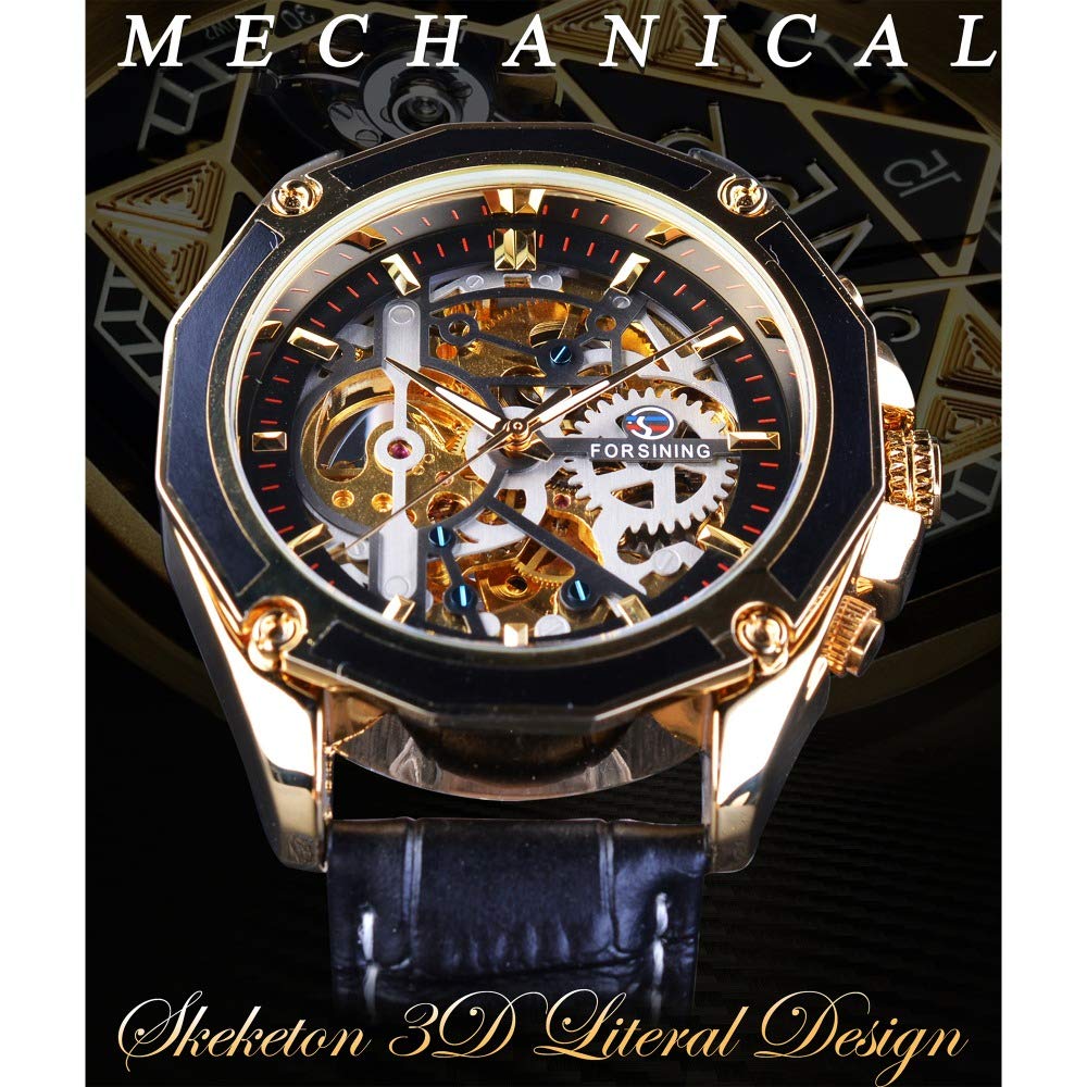 MASTOP Automatische mechanische Herren-Armbanduhr, Skelett-Zifferblatt, Herrenuhr, automatisch, selbstaufziehend, Leder