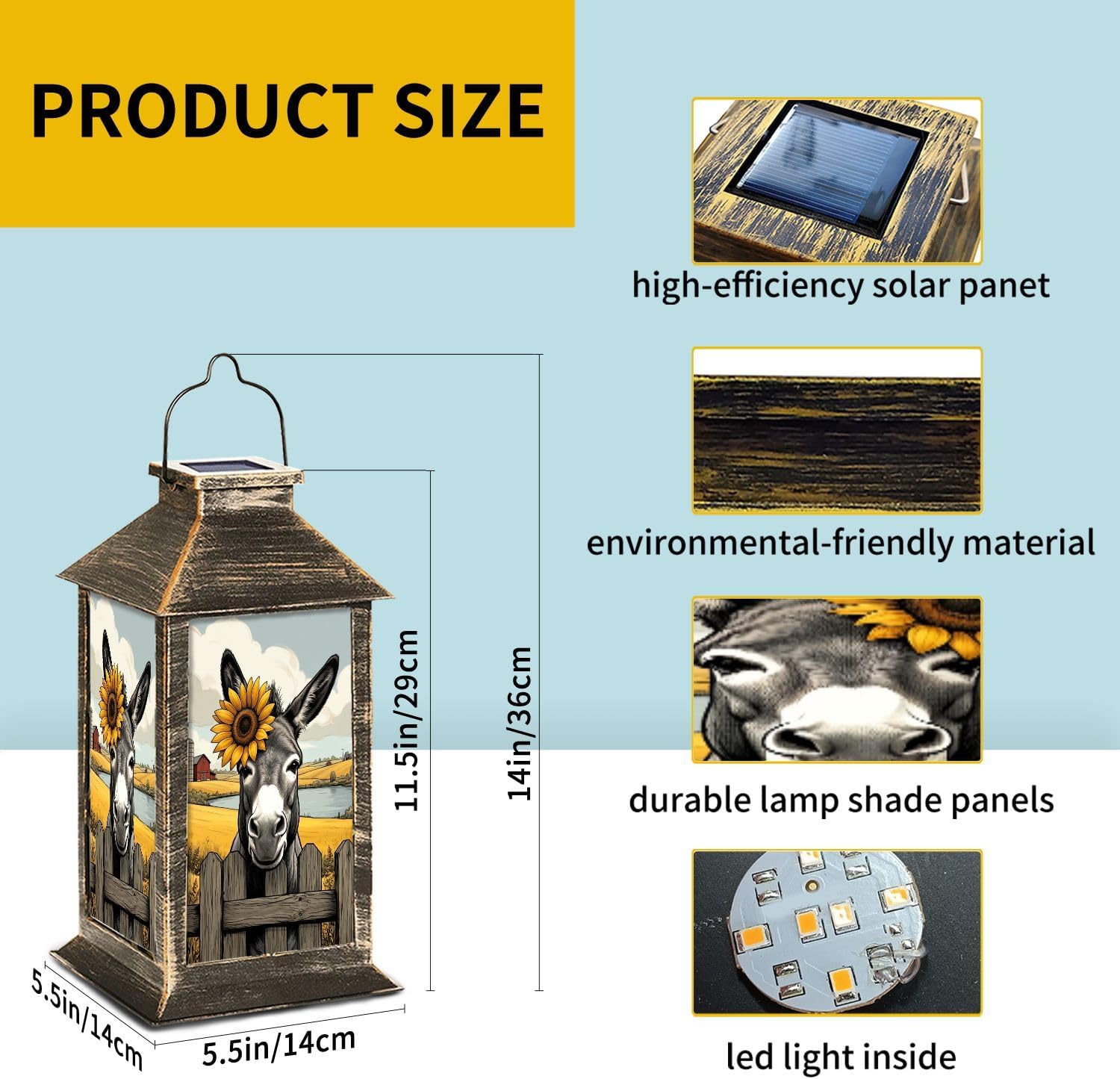 Solar Lantern Funny Donkey Pastoral Scene Wall Decor Outdoor Waterproof Garden Hanging Lantern Solar Powered Lighting Outside Table Lamp for Patio Deck Camping 1 Pack