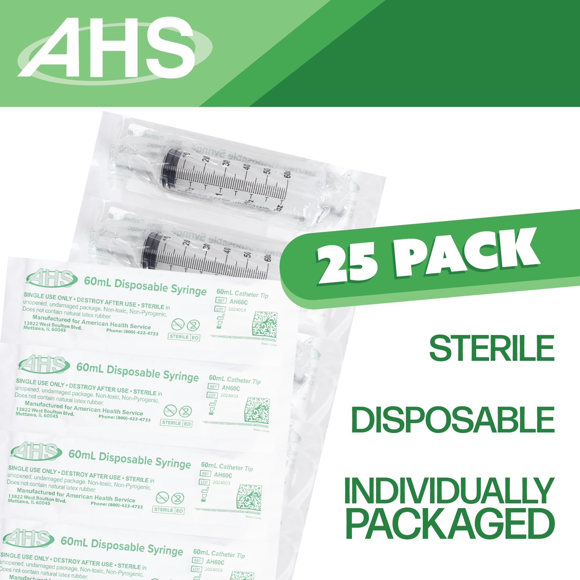 Jeringa de punta de catéter de 60 ml (paquete de 25), estéril, envuelta individualmente, jeringas para líquidos, laboratorios científicos, jeringas de alimentación para mascotas, medición