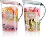 Coloch 2 Pack 2 Quart/64oz Plastic Water Pitcher with Flip Top Spout Lid, Clear Slim Water Container for Fridge Door Juice Pitcher with Scale Line for Tea, Lemonade, DIY Drinks, Blue and Pink