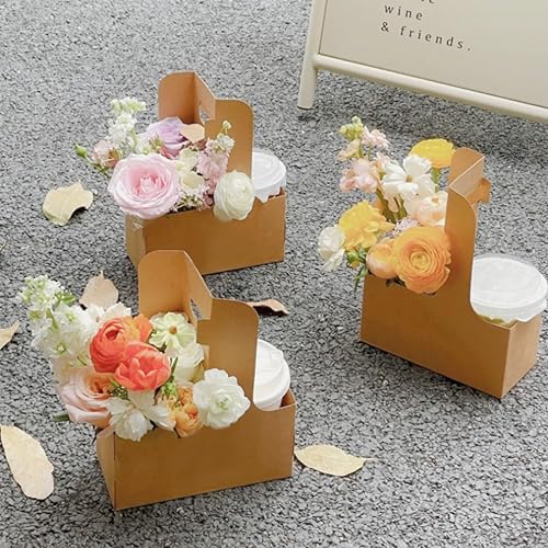 Miniatura 4 de Enorteen 25 bolsas de regalo de flores de papel kraft con asa, bolsas de ramo de café, bolsas de regalo florales para Acción de Gracias, cumpleaños,