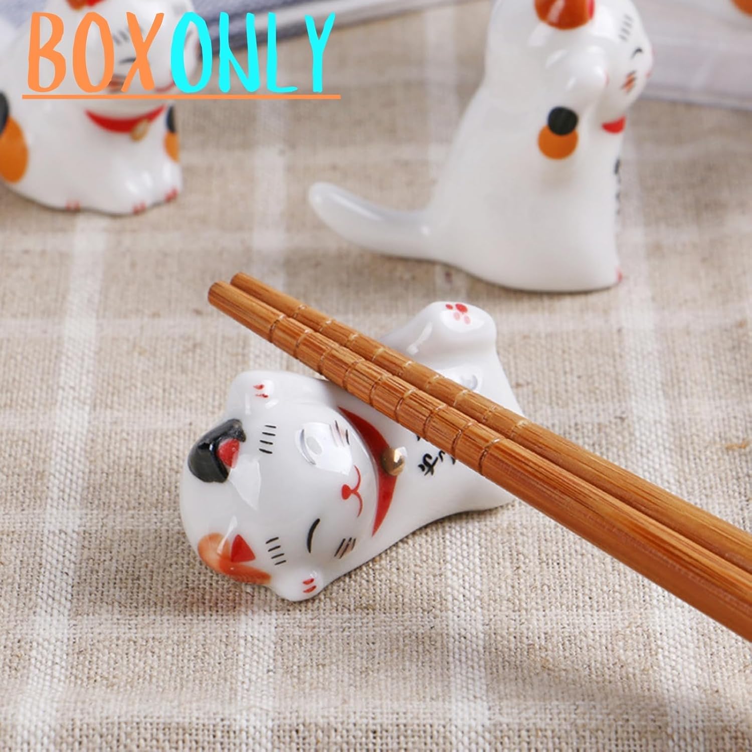 Ceramic Chopstick Holder - Playful Cat Shape in Soft Beige, High-Quality Porcelain Rest for Chopsticks and Accessories, Functional Japanese-Inspired Decor for Dining, Office - Easy to Maintain