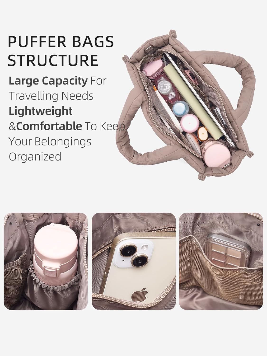 WESTBRONCO Puffer Crossbody Bags for Women Quilted Tote Bag Puffy Weekender Overnight Bag Nylon Shoulder Handbag - Image 4