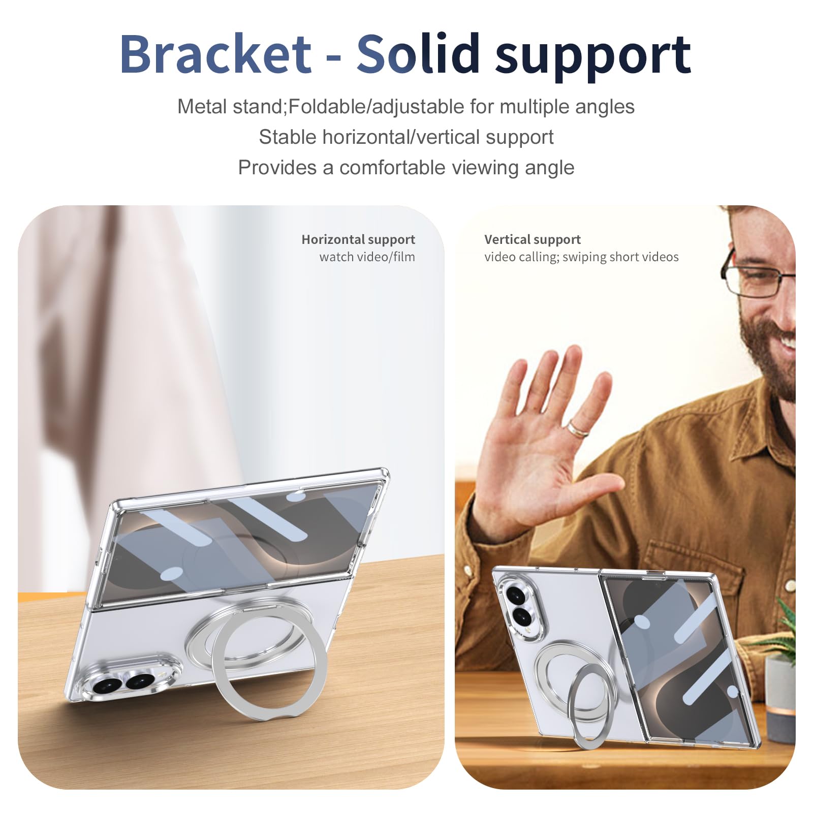 Custodia trasparente per Samsung Galaxy Z Fold 8 Supporto magnetico ad anello | Supporto girevole a 360°, pellicola protettiva per lo schermo sottile, anti-ingiallimento e anti-impronte