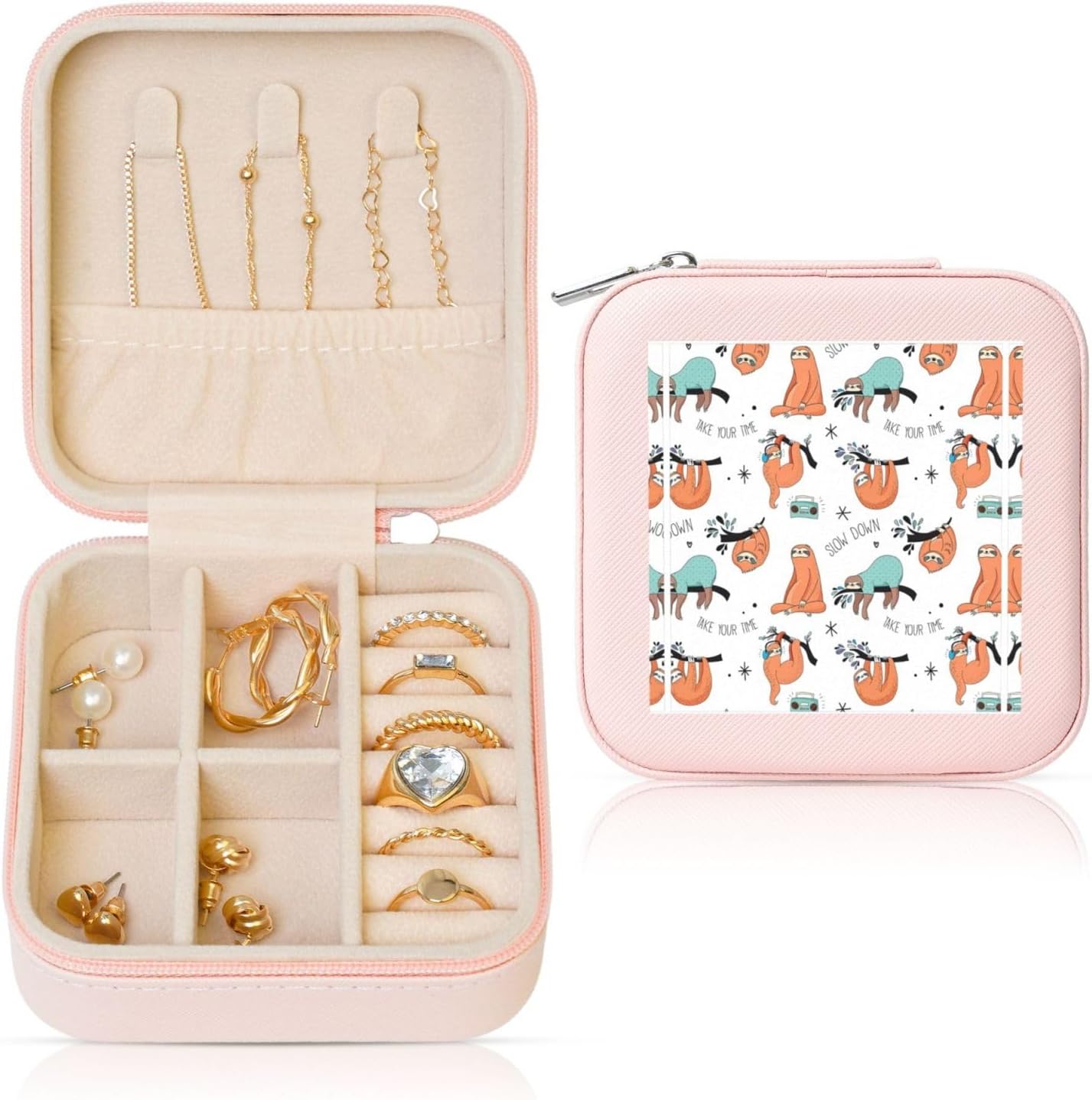 funny Cute Animal Sloth Music Travel Jewelry Case Organizer for Men and Women - Premium and Stylish Engagement Ring Box