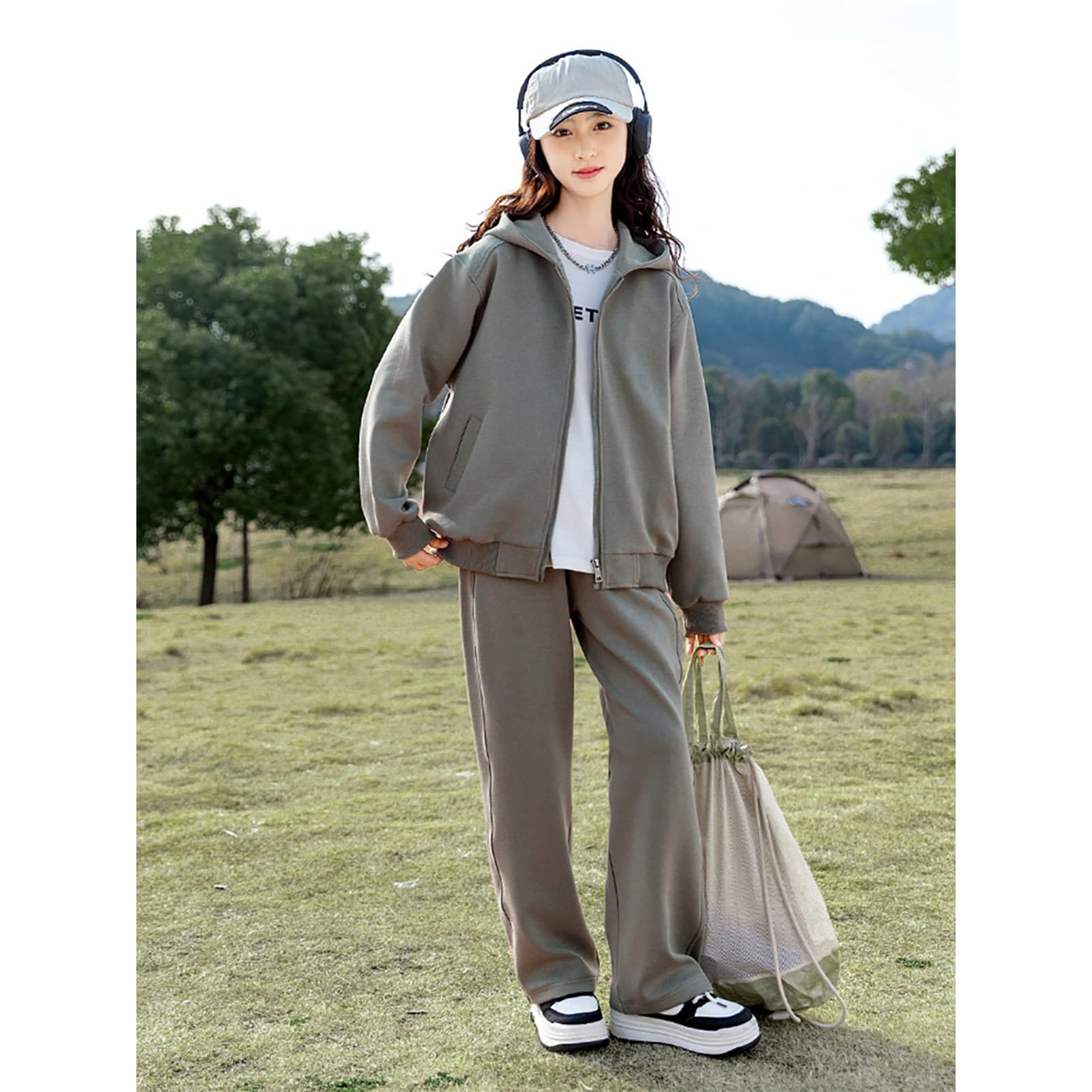 amropi Bambina Ragazze Tuta Giacca con Cappuccio e Jogging Pantaloni Set 2 Pezzi Completo da Sport per 3-13 Anni