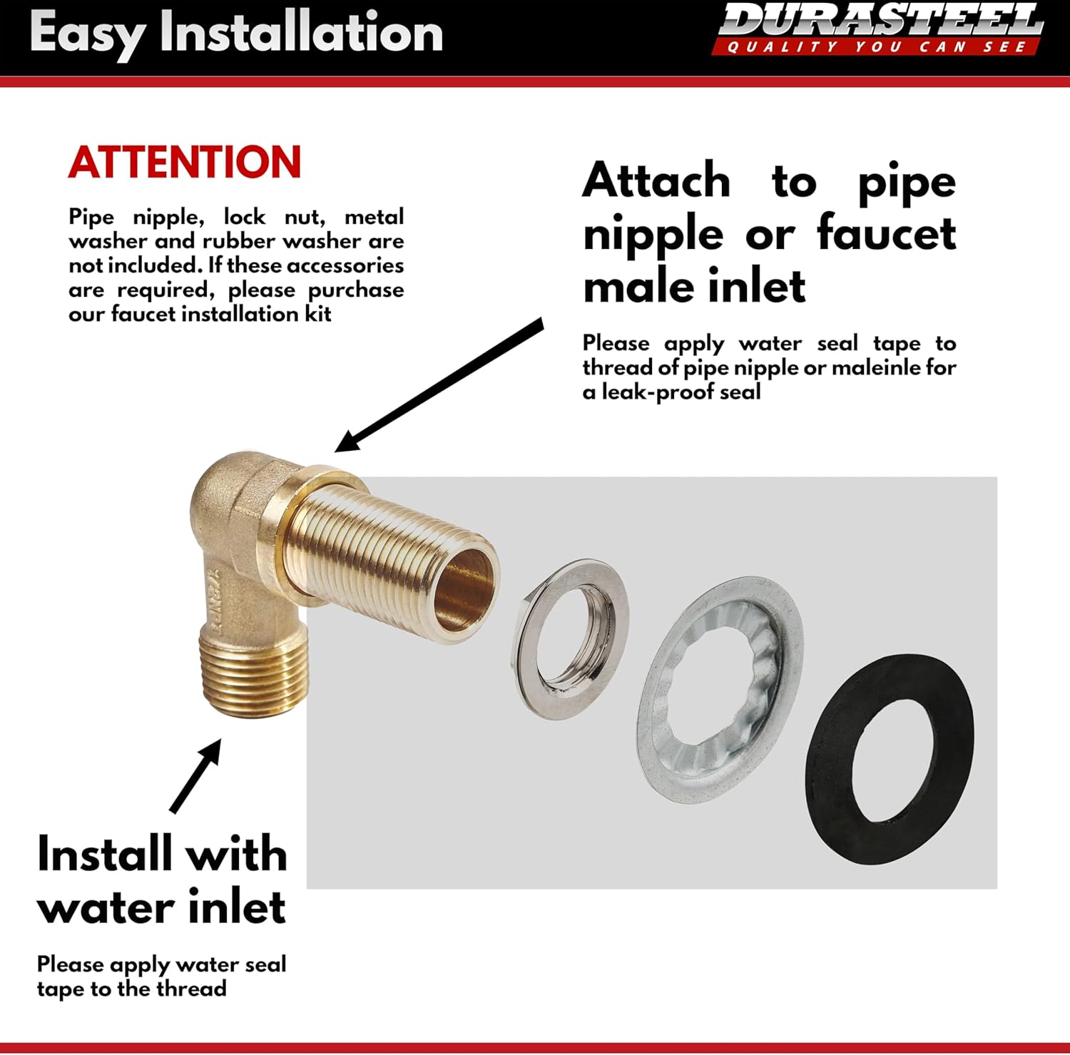 DuraSteel Wall Mount Faucet 90-Degree Elbow - Commercial Kitchen No Lead Faucet Space Saving Backsplash Kit - 1/2" NPT Female x 1/2" NPT Male Brass Fitting, Pack of 2