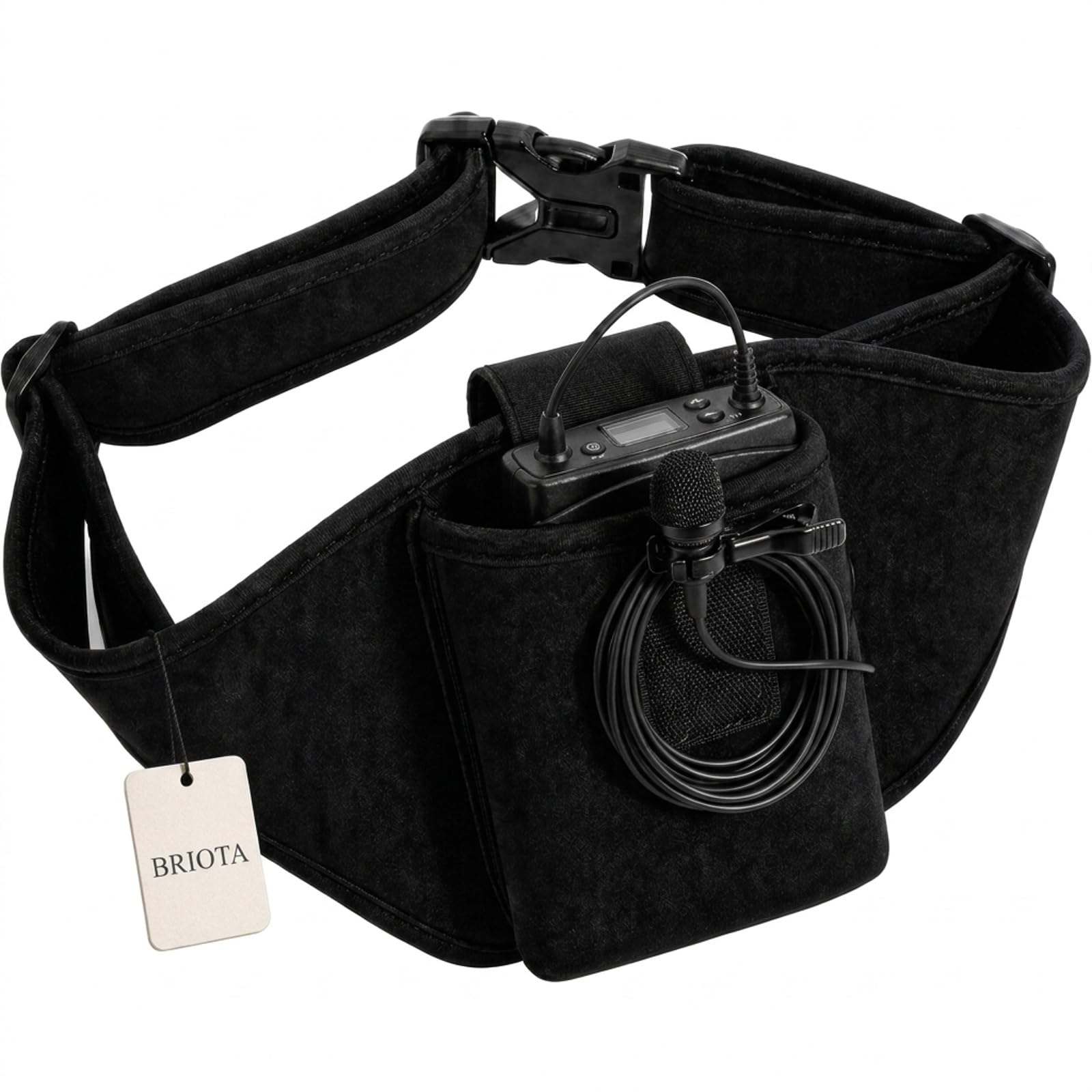 BRIOTA Mic Belt for Fitness Instructor, Adjustable Microphone Belt, Black
