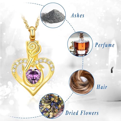 Miniatura 3 de Roseflower - Collar de urna de cremación para cenizas para mujeres, collar conmemorativo con colgante de piedra natal para cenizas de seres queridos