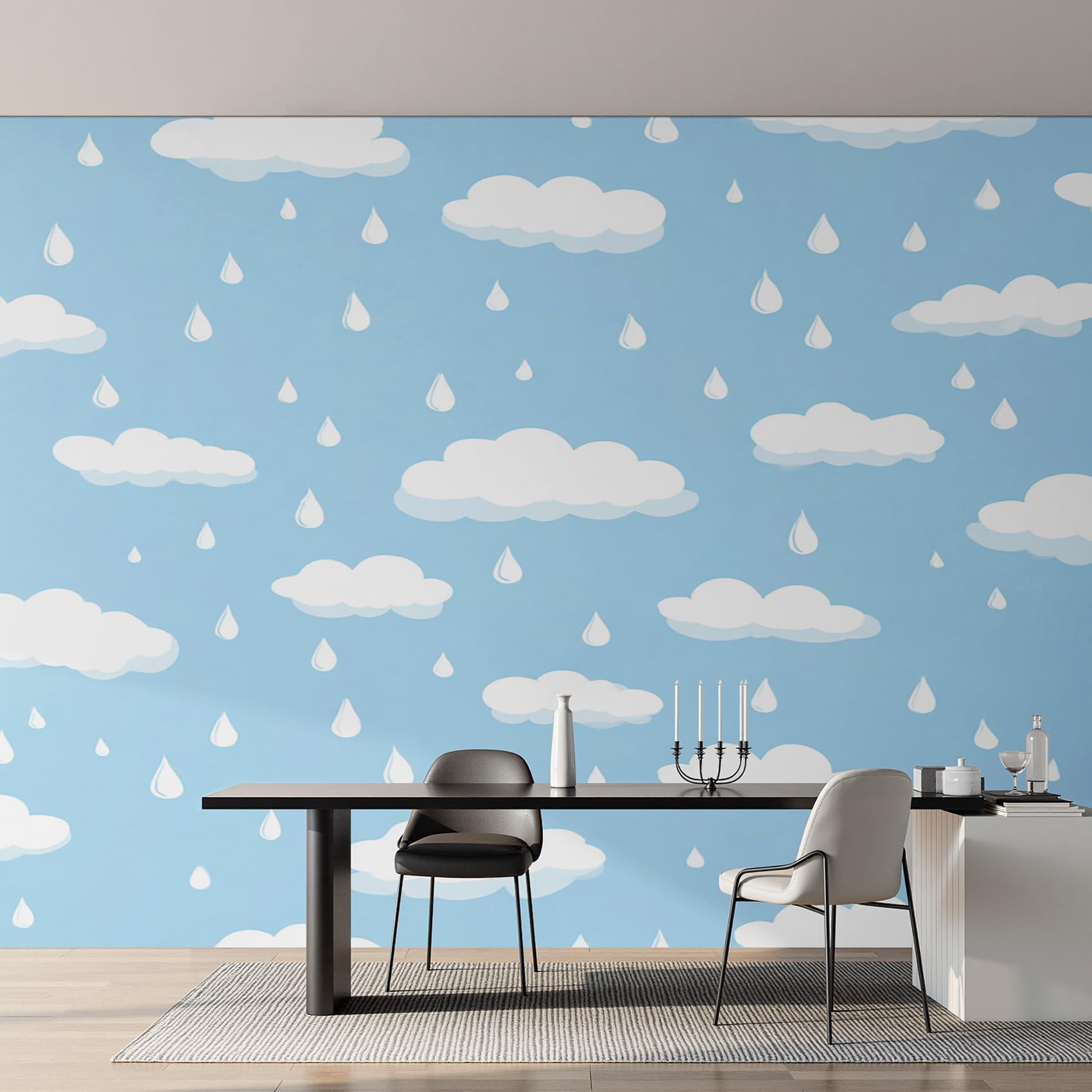 Papier peint panoramique nuages pour transformer un mur vide en décor féerique