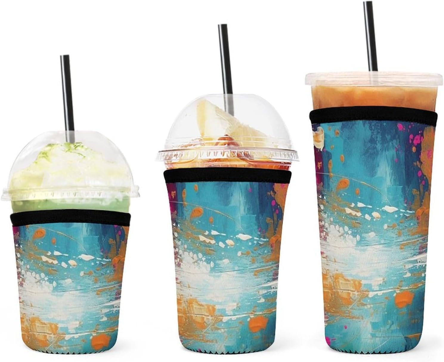 3 Pack Neoprene Cup Sleeves, Stretchy Reusable Drink Cup Cover Universal