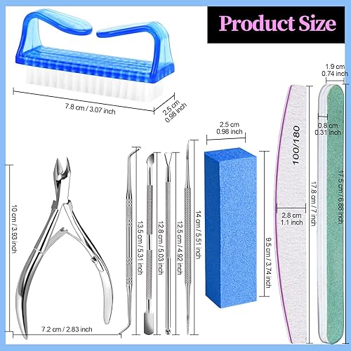 Miniatura 7 de FANDAMEI Juego de manicura para uñas, limas de uñas 100180, bloque de pulidor de uñas, pinzas para cutículas, empujador de cutículas, pelador de